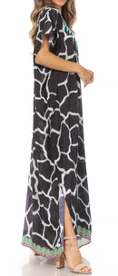 Sakkas Vicky Women's Casual Long Print Short Sleeve Petit Beach Maxi Caftan Dress
