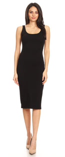 Sakkas Women's Midi Pencil Slim Stretchy Sleeveless Solid Dress Made in USA