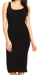 Sakkas Women's Midi Pencil Slim Stretchy Sleeveless Solid Dress Made in USA