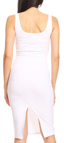 Sakkas Women's Midi Pencil Slim Stretchy Sleeveless Solid Dress Made in USA