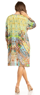 Sakkas Eloisa Women's Long Sleeve Swing Tunic Shift Dress Pockets Floral Print