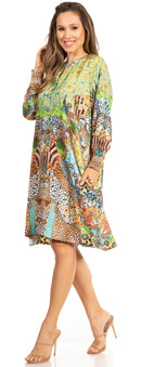 Sakkas Eloisa Women's Long Sleeve Swing Tunic Shift Dress Pockets Floral Print