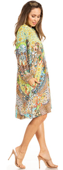 Sakkas Eloisa Women's Long Sleeve Swing Tunic Shift Dress Pockets Floral Print