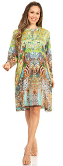 Sakkas Eloisa Women's Long Sleeve Swing Tunic Shift Dress Pockets Floral Print
