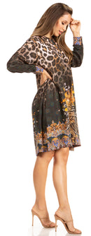 Sakkas Eloisa Women's Long Sleeve Swing Tunic Shift Dress Pockets Floral Print