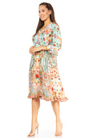 Sakkas Ozana Women's Midi Cocktail V Neck Dress 3/4 Sleeve Casual Floral Print