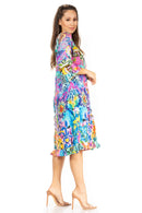 Sakkas Ozana Women's Midi Cocktail V Neck Dress 3/4 Sleeve Casual Floral Print