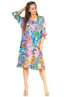 Sakkas Ozana Women's Midi Cocktail V Neck Dress 3/4 Sleeve Casual Floral Print