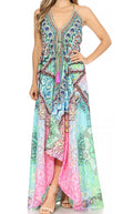 Sakkas Lizi Womens Maxi High-low Halter Handkerchief Long Dress Beach Party#color_WM202-Multi