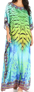 Sakkas Jabari Women's Maxi Short Sleeve Long Beach Kaftan Dress Boho Loose Gown#color_WT53-Turquoise
