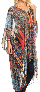 Sakkas Livi Women's V Neck Beach Dress Cover up Caftan Top Loose with Rhinestone