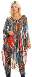 Sakkas Livi Women's V Neck Beach Dress Cover up Caftan Top Loose with Rhinestone