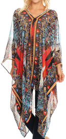 Sakkas Livi Women's V Neck Beach Dress Cover up Caftan Top Loose with Rhinestone