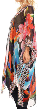 Sakkas Livi Women's V Neck Beach Dress Cover up Caftan Top Loose with Rhinestone