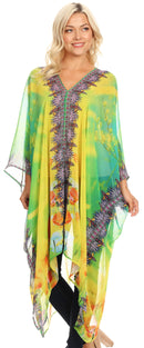 Sakkas Livi Women's V Neck Beach Dress Cover up Caftan Top Loose with Rhinestone
