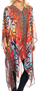 Sakkas Livi Women's V Neck Beach Dress Cover up Caftan Top Loose with Rhinestone