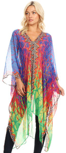 Sakkas Livi Women's V Neck Beach Dress Cover up Caftan Top Loose with Rhinestone
