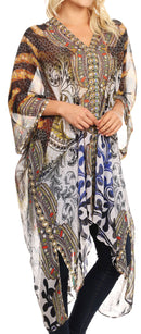 Sakkas Livi Women's V Neck Beach Dress Cover up Caftan Top Loose with Rhinestone