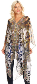 Sakkas Livi Women's V Neck Beach Dress Cover up Caftan Top Loose with Rhinestone
