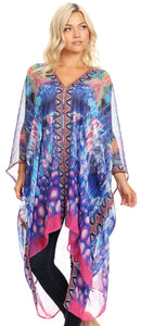 Sakkas Livi Women's V Neck Beach Dress Cover up Caftan Top Loose with Rhinestone