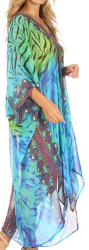 Sakkas Livi Women's V Neck Beach Dress Cover up Caftan Top Loose with Rhinestone