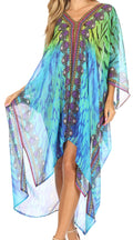 Sakkas Livi  Women's V Neck Beach Dress Cover up Caftan Top Loose with Rhinestone#color_WT53-Turquoise