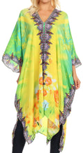 Sakkas Alvita Women's V Neck Beach Dress Top Caftan Cover up with Rhinestones#color_FLM102-Multi
