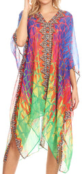 Sakkas Alvita Women's V Neck Beach Dress Top Caftan Cover up with Rhinestones#color_JFM91-Multi