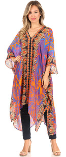 Sakkas Alvita Women's V Neck Beach Dress Top Caftan Cover up with Rhinestones