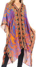 Sakkas Alvita Women's V Neck Beach Dress Top Caftan Cover up with Rhinestones#color_TRM94-Multi