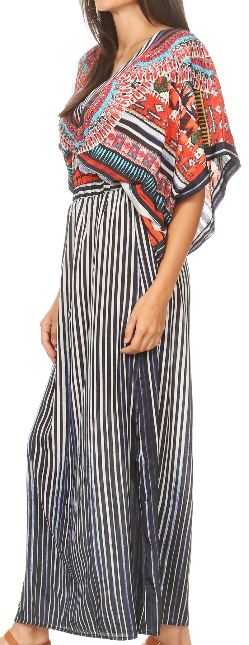 Sakkas Delma Women's Long Maxi Column V-neck Short Sleeve Slim Dress with Print