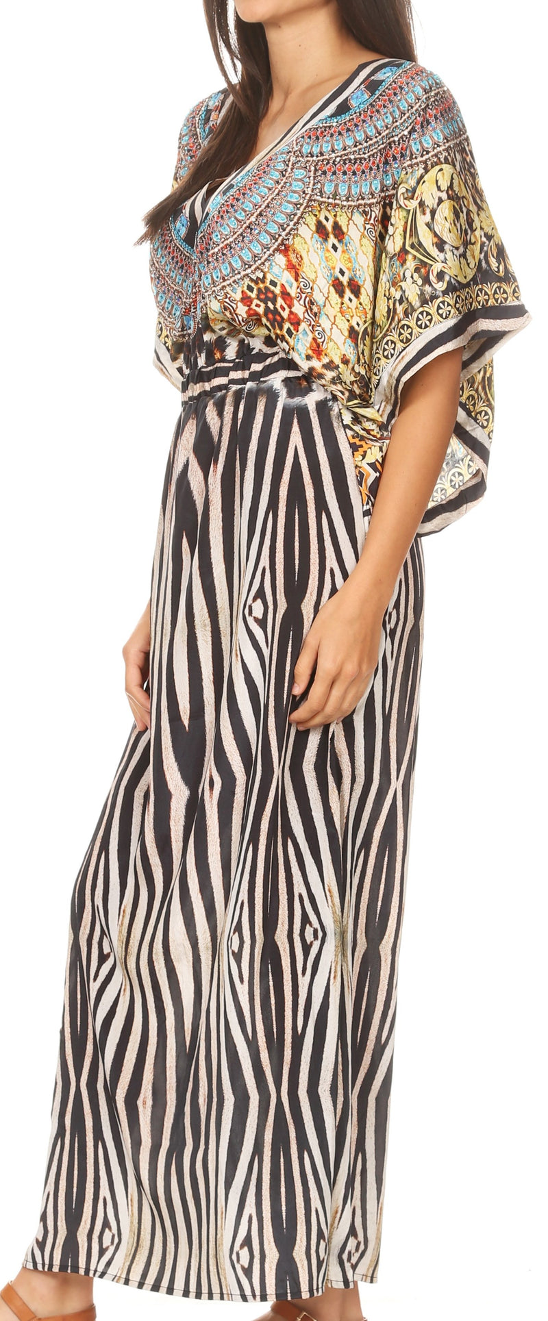 Sakkas Delma Women's Long Maxi Column V-neck Short Sleeve Slim Dress with Print