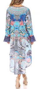 Sakkas Rema Women's Boho Shift Tunic High Low V-neck Long Sleeve Dress with Print