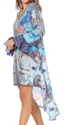 Sakkas Rema Women's Boho Shift Tunic High Low V-neck Long Sleeve Dress with Print