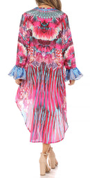 Sakkas Rema Women's Boho Shift Tunic High Low V-neck Long Sleeve Dress with Print