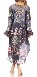 Sakkas Rema Women's Boho Shift Tunic High Low V-neck Long Sleeve Dress with Print