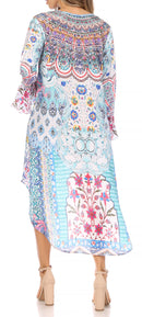 Sakkas Rema Women's Boho Shift Tunic High Low V-neck Long Sleeve Dress with Print