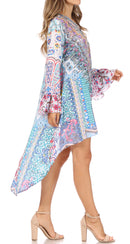 Sakkas Rema Women's Boho Shift Tunic High Low V-neck Long Sleeve Dress with Print
