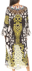 Sakkas Rema Women's Boho Shift Tunic High Low V-neck Long Sleeve Dress with Print