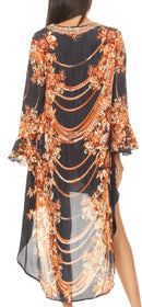 Sakkas Rema Women's Boho Shift Tunic High Low V-neck Long Sleeve Dress with Print