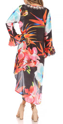 Sakkas Rema Women's Boho Shift Tunic High Low V-neck Long Sleeve Dress with Print