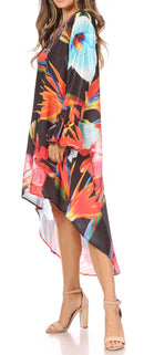 Sakkas Rema Women's Boho Shift Tunic High Low V-neck Long Sleeve Dress with Print