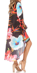 Sakkas Rema Women's Boho Shift Tunic High Low V-neck Long Sleeve Dress with Print