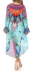 Sakkas Rema Women's Boho Shift Tunic High Low V-neck Long Sleeve Dress with Print