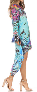 Sakkas Rema Women's Boho Shift Tunic High Low V-neck Long Sleeve Dress with Print