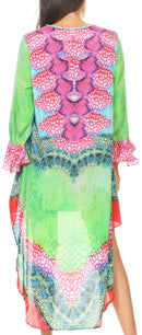 Sakkas Rema Women's Boho Shift Tunic High Low V-neck Long Sleeve Dress with Print
