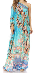 Sakkas Dora Women's One Shoulder Short Sleeve Casual Elegant Maxi Dress with Print#color_434