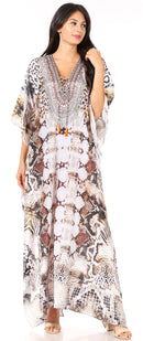 Sakkas Yeni Women's Short Sleeve V-neck Summer Floral Long Caftan Dress Cover-up