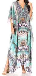 Sakkas Yeni Women's Short Sleeve V-neck Summer Floral Long Caftan Dress Cover-up#color_416