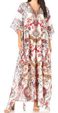 Sakkas Yeni Women's Short Sleeve V-neck Summer Floral Long Caftan Dress Cover-up#color_420